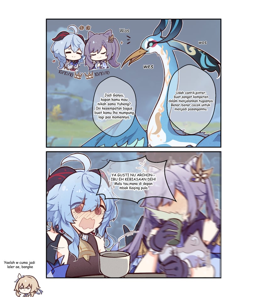 ganyu, lumine, keqing, xianyun, and cloud retainer (genshin impact) drawn by cheschorv