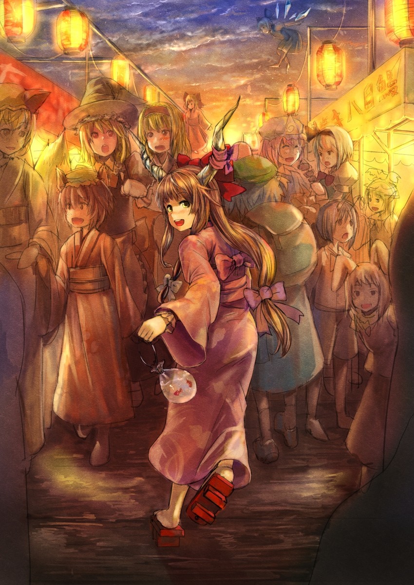 kirisame marisa, konpaku youmu, alice margatroid, cirno, saigyouji yuyuko, and 5 more (touhou) drawn by koruse