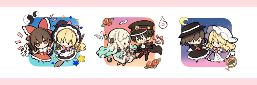 hakurei reimu, kirisame marisa, usami renko, maribel hearn, hanako, and 1 more (touhou and 1 more) drawn by piyokichi