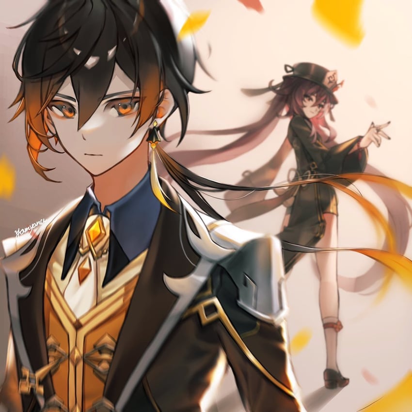 hu tao and zhongli (genshin impact) drawn by ld6_ef