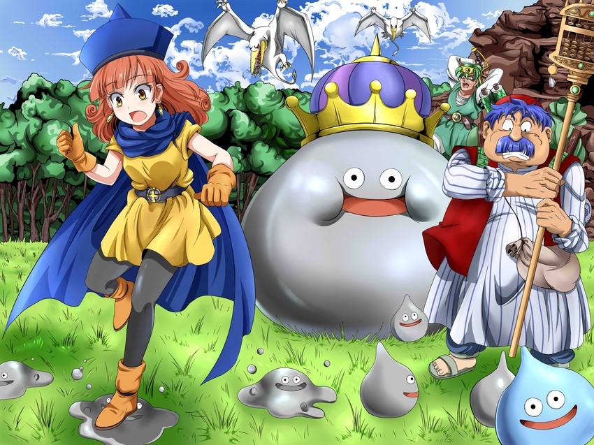slime, alena, hero, metal slime, torneko, and 3 more (dragon quest and 1 more) drawn by e.o.