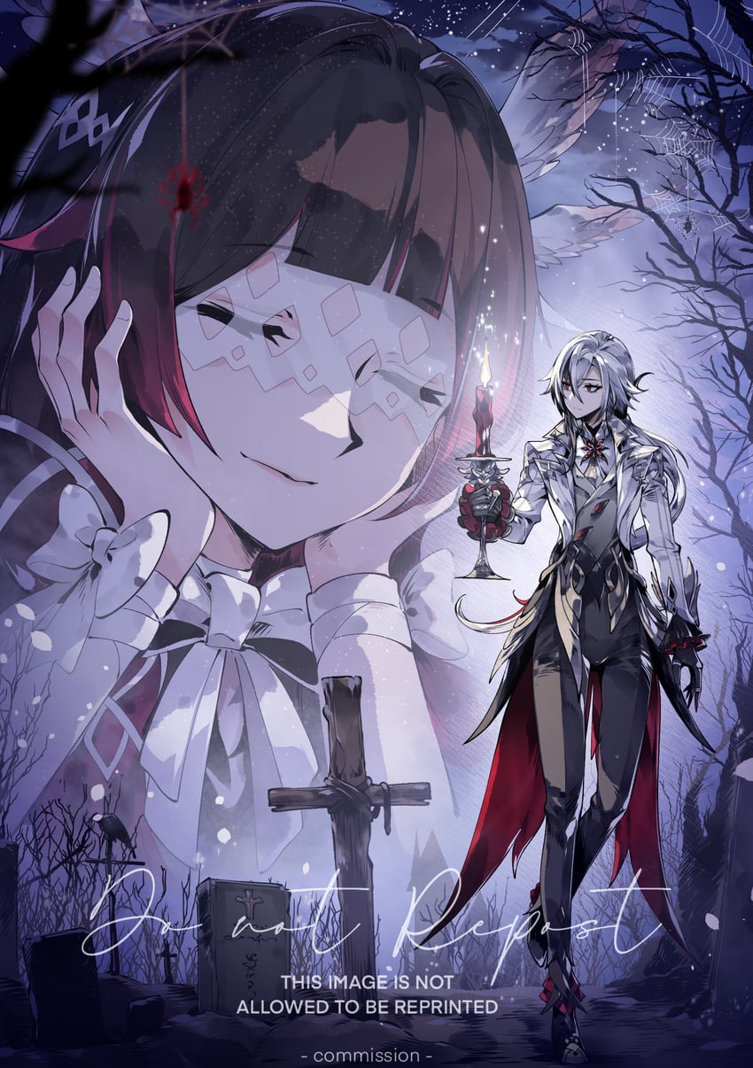 arlecchino and columbina (genshin impact) drawn by bloodbo