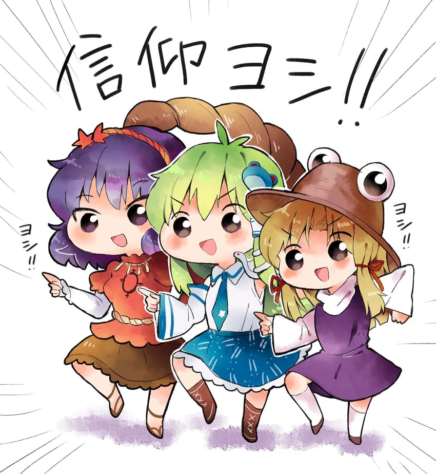 kochiya sanae, moriya suwako, and yasaka kanako (touhou and 1 more) drawn by mikako_chan3