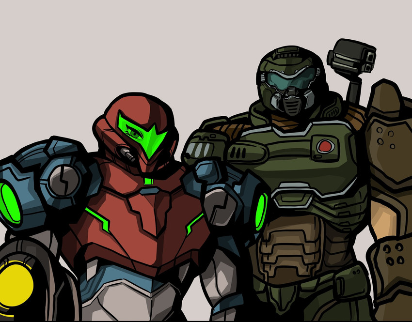 samus aran and doomguy (metroid and 3 more) drawn by wr2051