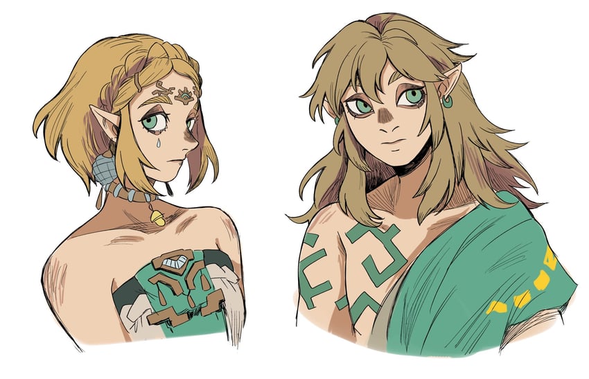 link and princess zelda (the legend of zelda and 1 more) drawn by kuropin