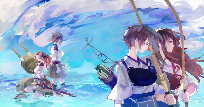 kaga, akagi, hyuuga, and ise (kantai collection) drawn by kotaro-nosuke