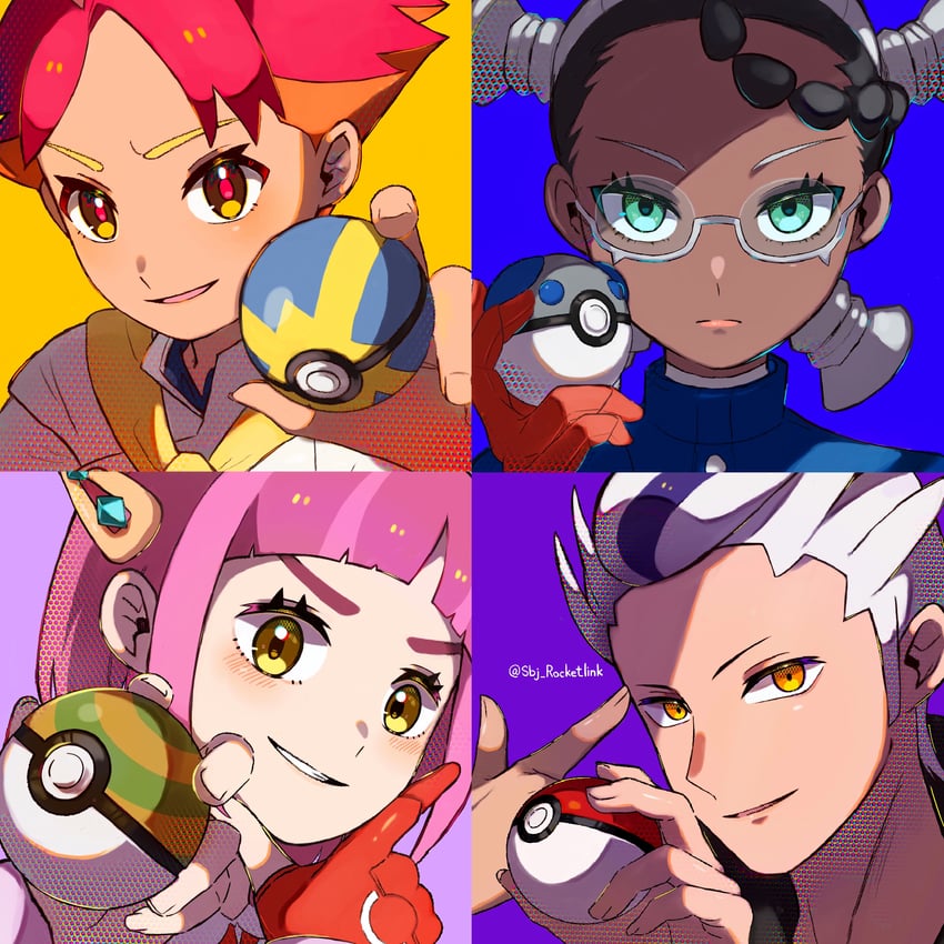 lacey, drayton, crispin, and amarys (pokemon and 1 more) drawn by yomogi_dango_(sbj_rocketlink)