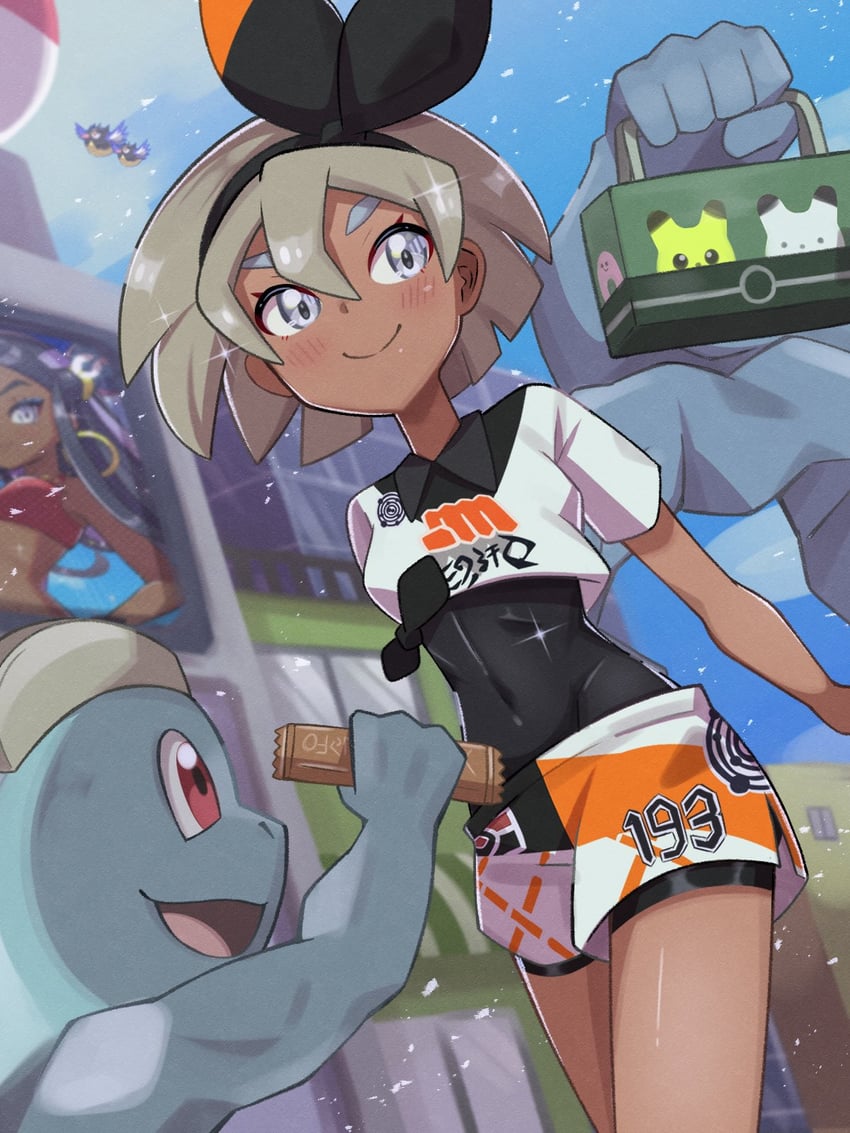 nessa, bea, machamp, rookidee, and machop (pokemon and 2 more) drawn by inana_umi