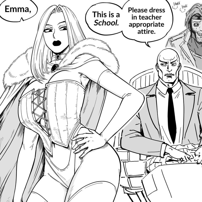 emma frost, coomer, gambit, and charles xavier (marvel and 1 more) drawn by bb_(baalbuddy)