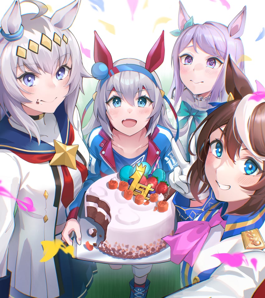 mejiro mcqueen, tokai teio, oguri cap, and tamamo cross (umamusume) drawn by joeychen