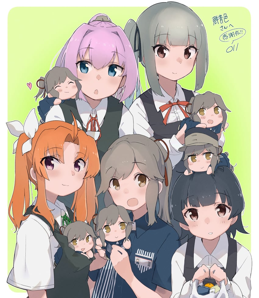 shiranui, kasumi, kagerou, kasumi kai ni, arare, and 4 more (kantai collection and 1 more) drawn by ma_rukan