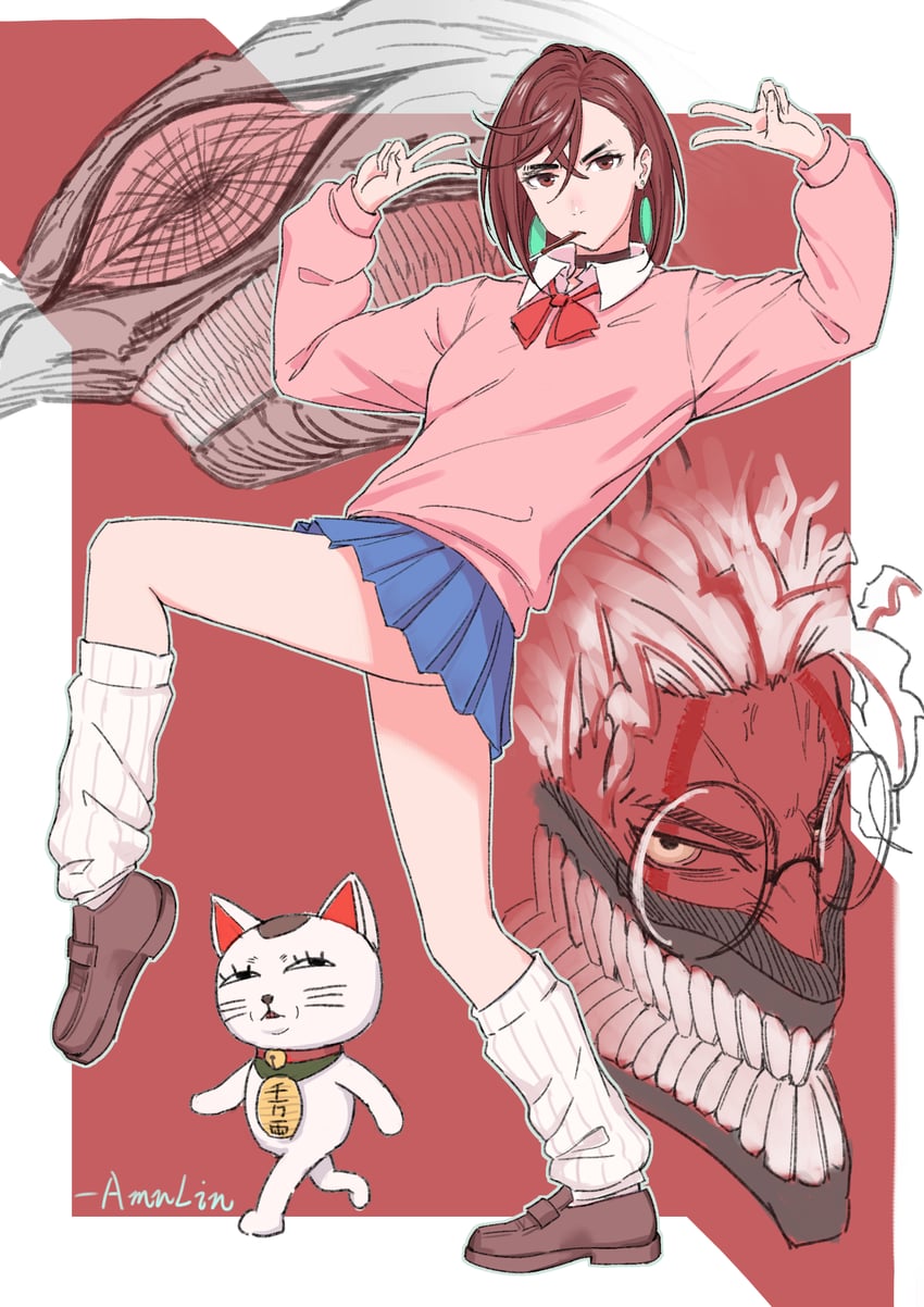 ayase momo, takakura ken, and turbo granny (dandadan) drawn by quietmrcat