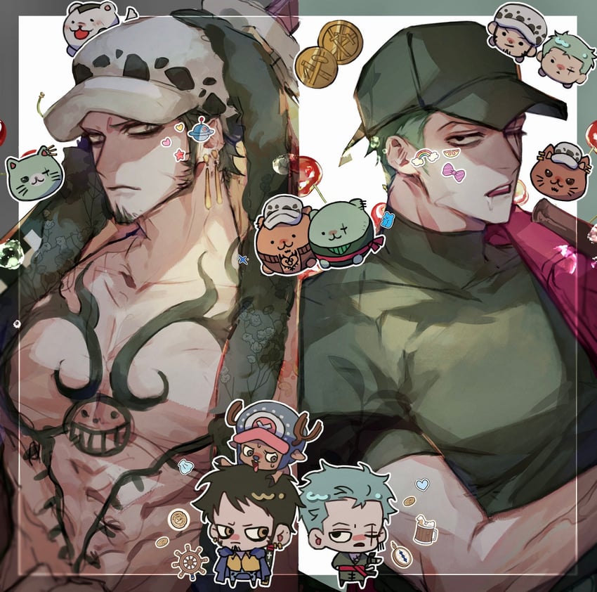 roronoa zoro and trafalgar law (one piece) drawn by hemul_mg