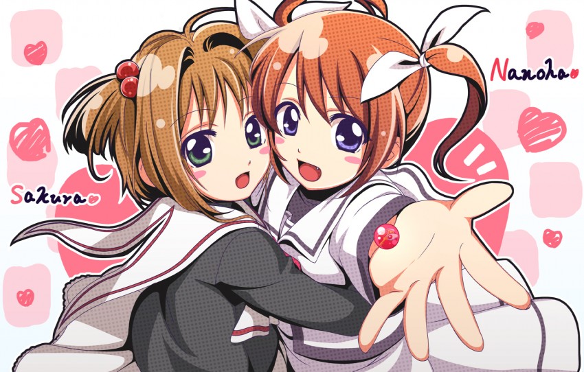 takamachi nanoha, kinomoto sakura, and raising heart (lyrical nanoha and 2 more) drawn by chobipero