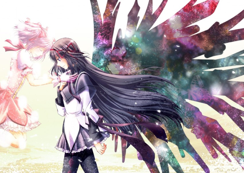 akemi homura and kaname madoka (mahou shoujo madoka magica) drawn by souka_senbei