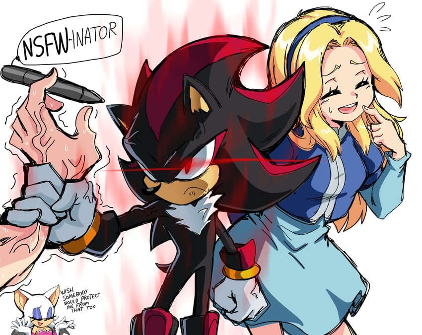 shadow the hedgehog, rouge the bat, and maria robotnik (sonic and 2 more) drawn by lewdamone