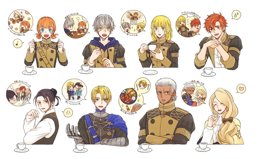 dimitri alexandre blaiddyd, ingrid brandl galatea, sylvain jose gautier, mercedes von martritz, felix hugo fraldarius, and 3 more (fire emblem and 1 more) drawn by snrn_w