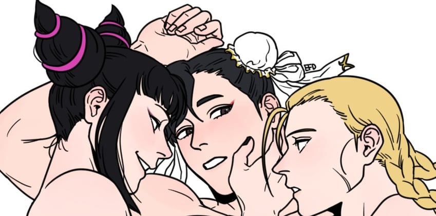 chun-li, cammy white, and han juri (street fighter) drawn by efd