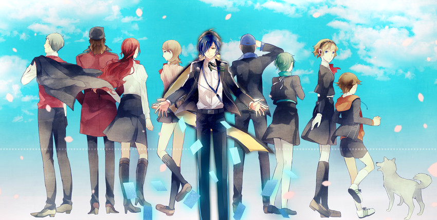 yuuki makoto, aigis, takeba yukari, kirijou mitsuru, yamagishi fuuka, and 6 more (persona and 1 more) drawn by mentaishi