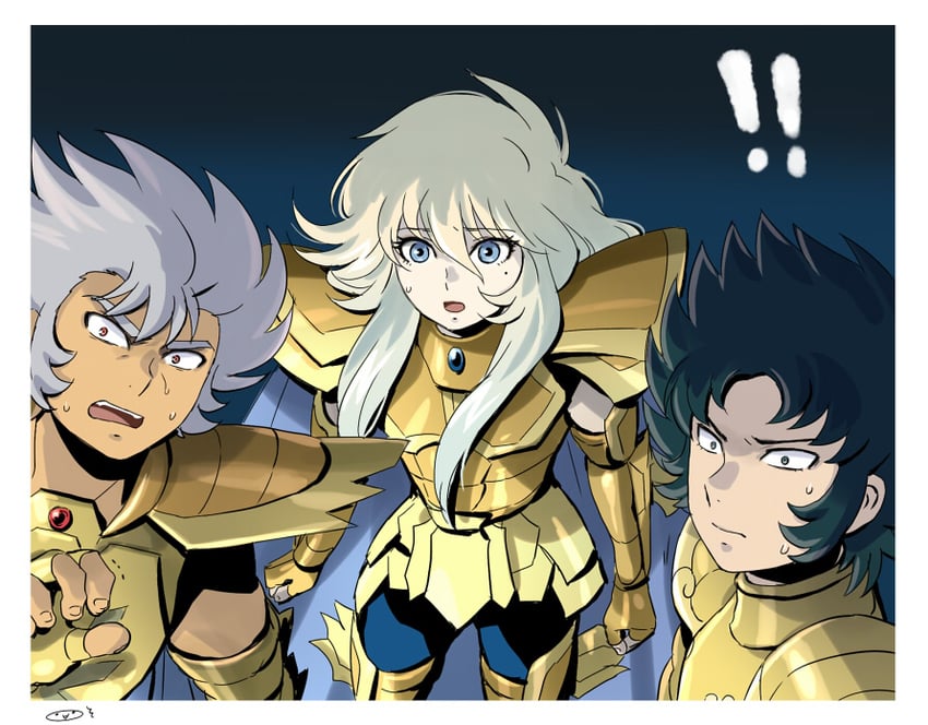 pisces aphrodite, capricorn shura, and cancer death mask (saint seiya) drawn by mizuhara_aki