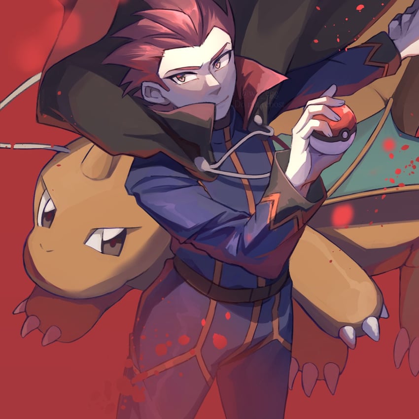 dragonite and lance (pokemon and 1 more) drawn by eko_(wk_egg)