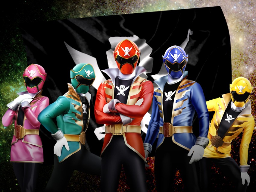 gokai red, gokai yellow, gokai pink, gokai blue, and gokai green (super sentai and 1 more) drawn by maru_(maru1105)