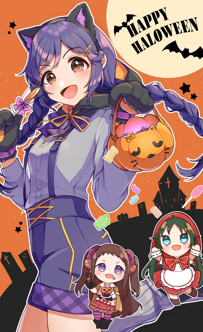 little red riding hood, pina korata, koseki reina, nanjo hikaru, and miyoshi sana (idolmaster and 3 more) drawn by kuwaefuru