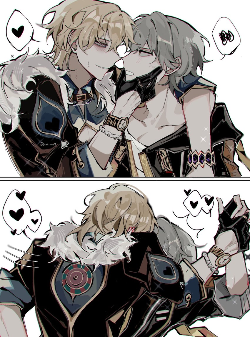 trailblazer, caelus, and aventurine (honkai and 1 more) drawn by rei_owo7