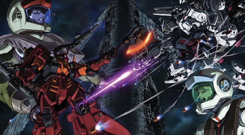 full armor gundam, io fleming, daryl lorenz, and zaku ii (gundam and 1 more)