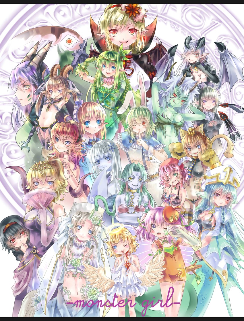 lilim, baphomet, dragon, scylla, echidna, and 14 more (monster girl encyclopedia) drawn by jiji_(381134808)