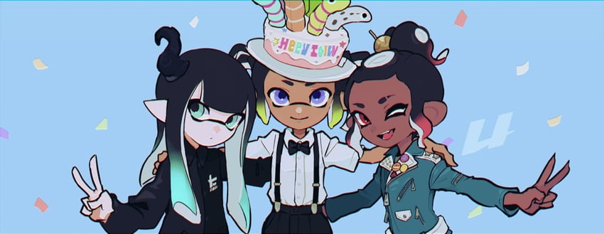inkling player character, inkling girl, octoling player character, and octoling girl (splatoon) drawn by imaikuy0