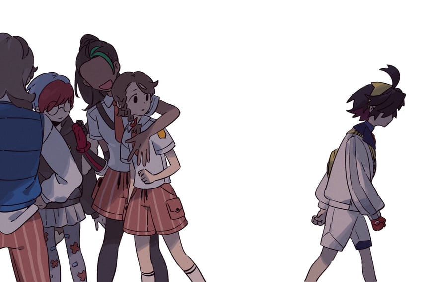 kieran, juliana, nemona, arven, and penny (pokemon and 1 more) drawn by wulie_errr