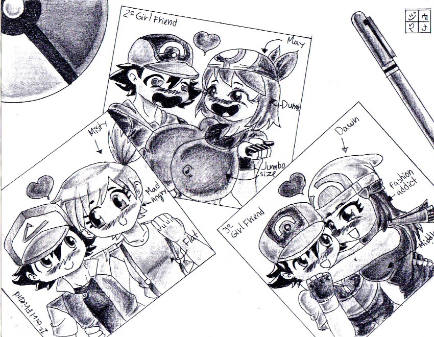 dawn, may, ash ketchum, and misty (pokemon and 2 more) drawn by dxoz