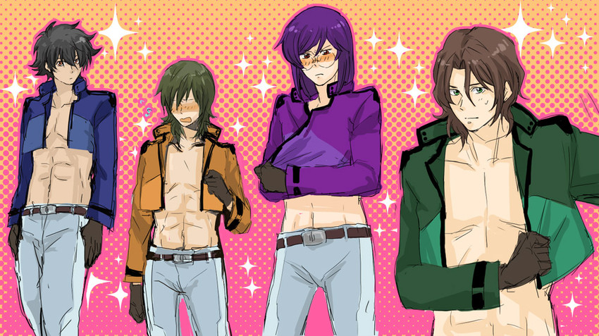 tieria erde, setsuna f. seiei, lockon stratos, allelujah haptism, and lyle dylandy (gundam and 1 more) drawn by miso_soup_(artist)
