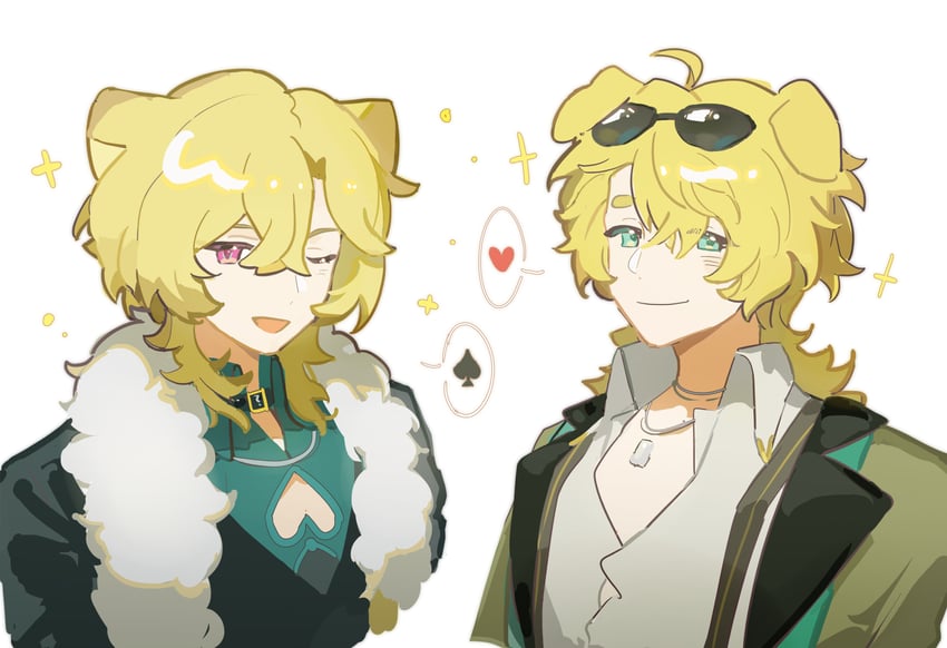 aventurine and tequila (arknights and 3 more) drawn by echrra