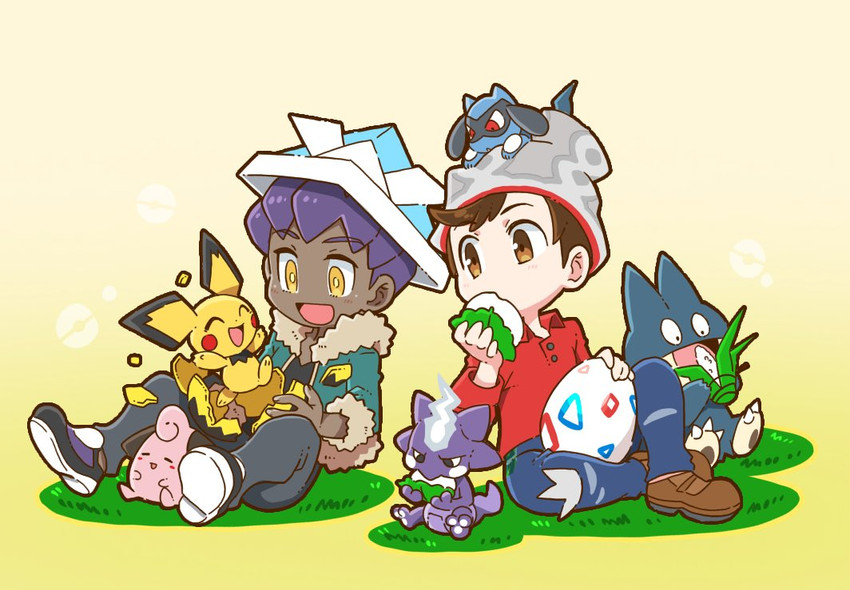 hop, victor, pichu, riolu, munchlax, and 2 more (pokemon and 1 more) drawn by nagi_(exsit00)