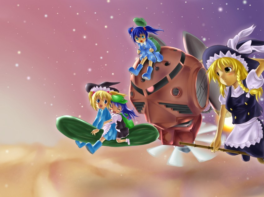kirisame marisa, kawashiro nitori, and z'gok (touhou and 2 more) drawn by futakabe