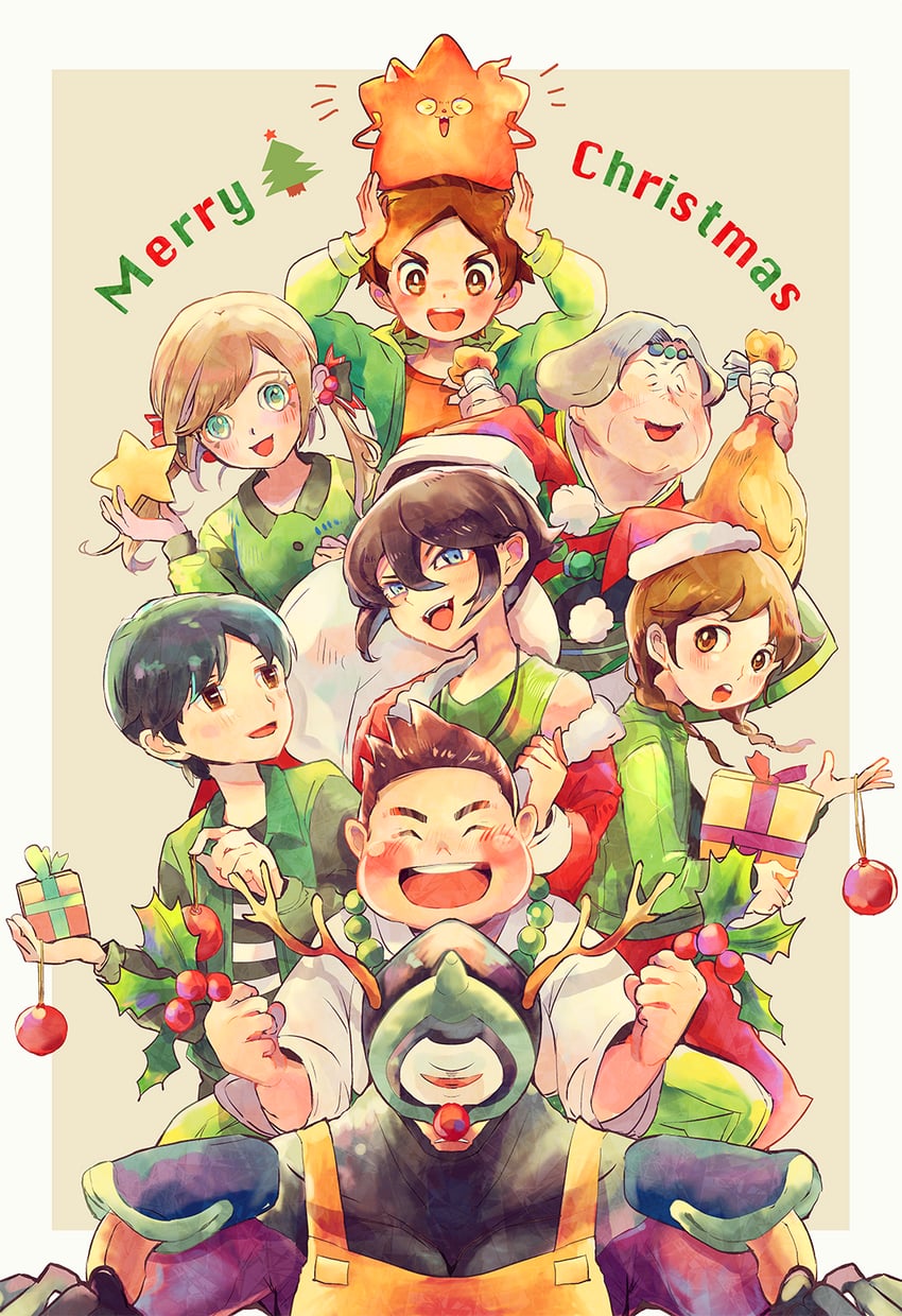 amano natsume, tsukinami touma, arihoshi akinori, amano keesuke, himeno ayame, and 4 more (youkai watch and 1 more) drawn by fukumino85