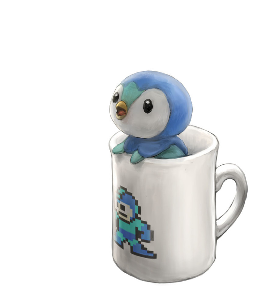 piplup and mega man (pokemon and 1 more) drawn by hisakichi