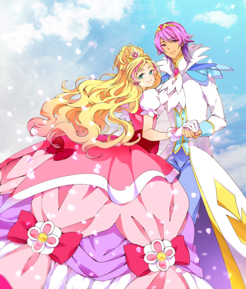 haruno haruka, cure flora, and prince kanata (precure and 1 more) drawn by just926