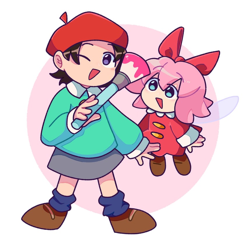 adeleine and ribbon (kirby and 1 more) drawn by dreamy_gear
