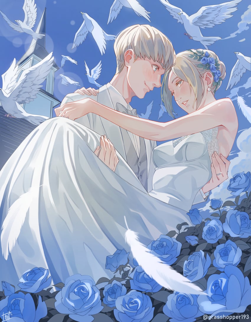 armin arlert and annie leonhart (shingeki no kyojin) drawn by grasshopper193