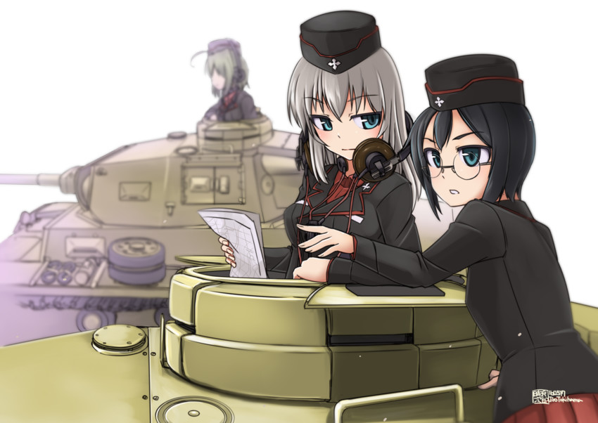 itsumi erika, katsuya megu, and geshiko (girls und panzer) drawn by tokihama_jirou