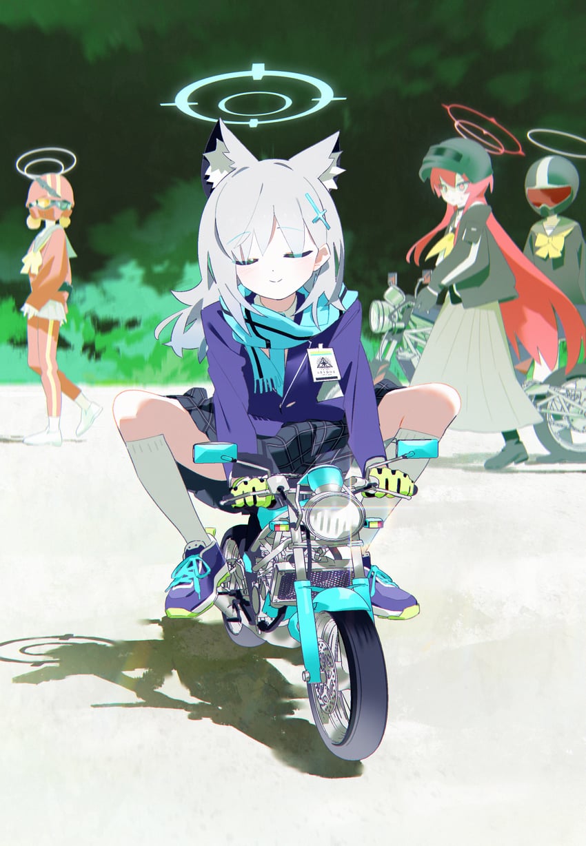 shiroko, rabu, helmet gangster, and helmet gang officer (blue archive) drawn by bm_tol