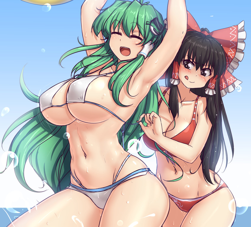hakurei reimu and kochiya sanae (touhou) drawn by hater_(hatater)
