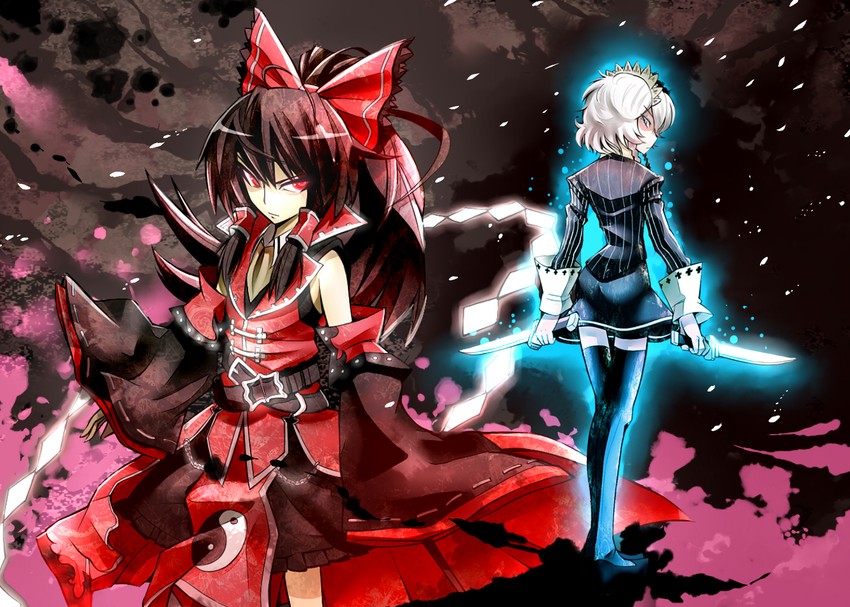 hakurei reimu and izayoi sakuya (touhou and 2 more) drawn by givuchoko