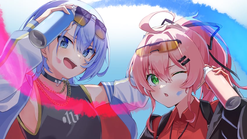 hoshimachi suisei and sakura miko (hololive and 1 more) drawn by kamkampan