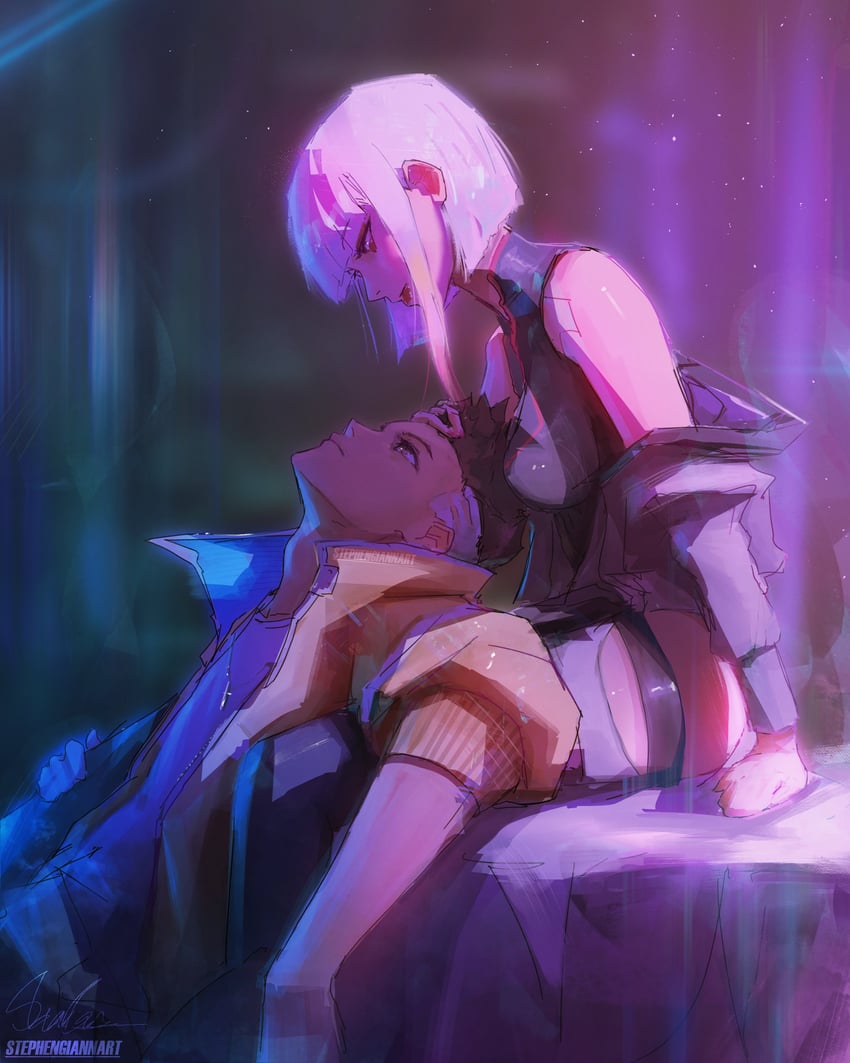 lucy and david martinez (cyberpunk and 1 more) drawn by stephengiannart