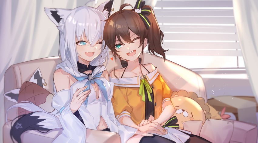 shirakami fubuki and natsuiro matsuri (hololive) drawn by dark_talker