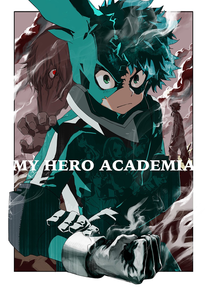 midoriya izuku, bakugou katsuki, uraraka ochaco, asui tsuyu, all might, and 4 more (boku no hero academia) drawn by andou_yamato
